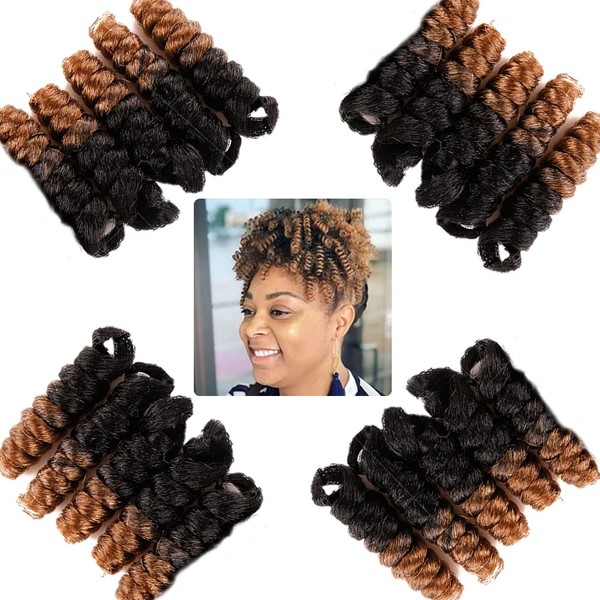 Queentas Pack of 3 10 Inch Short Curly Braids Extensions for Women Afro Crochet Braids Carrie Curls Braid (8 mm) Hair Extensions (Black to Golden Blonde)