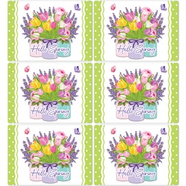 Spring Placemats Set of 6 Easter Plastic Table Mats Spring Tulip Place Mats Washable Vinyl Flower Vase Spring Flower Table Decoration for Indoor Outdoor Party Kitchen Dining Table