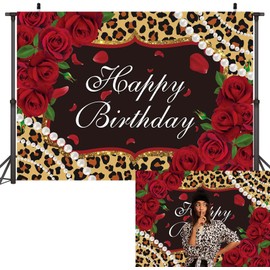 PGSWEER Leopard Birthday Backdrop Banner 7x5ft Leopard Print Happy Birthday Photography Background Adult Girl Woman Party Decoration Photo Props