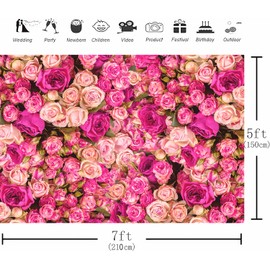 7x5FT Pink Red Rose Floral Wall Backdrop Flowers Photography Background Mothers Day Girls Women Princess Birthday Party Baby Shower Wedding Decoration Banner