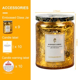 8.8oz Embossed Blinking Glass Candle Container, 9 Pack Electroplated Shining Candle Jar with Embossed Lid for Candle Making DIY Craft (Yellow Embossed)