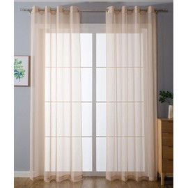 203322 Pack of Transparent Eyelet Curtains for Living Room Voile Eyelet Curtain Lead Tape Closure H x W 245 x 140 cm Sand