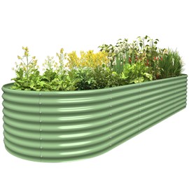 FRIZIONE 10FT(L)×3FT(W)×2FT(H) Galvanized Raised Garden Bed Outdoor, Metal Raised Garden Beds for Flower, Raised Planter Box Outdoor for Herb, Vegetable-Light Green