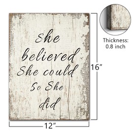 Inspirational Wall Art for Women - She Believe She Could So She Did - Motivational Wall Signs Rustic Farmhouse Word Artwork for Teenage Girl Room Decor Size 12x16