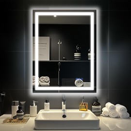 Antok 24"x 32" LED Bathroom Mirror with Lights, Anti-Fog, Dimmable, Lighted Vanity Mirror with Tempered Glass, Memory Function, 3 Light Modes, Safe Use, Horizontal, Vertical, Wall Mount