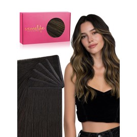 WENNALIFE Genius Seamless Tape in Hair Extensions Real Human Hair, 16 Inch 50g 20pcs Balayage Dark Brown Mixed Chestnut Brown Tape in Hair Extensions Remy Hair Luxury Invisible Straight Hair Hand Tied
