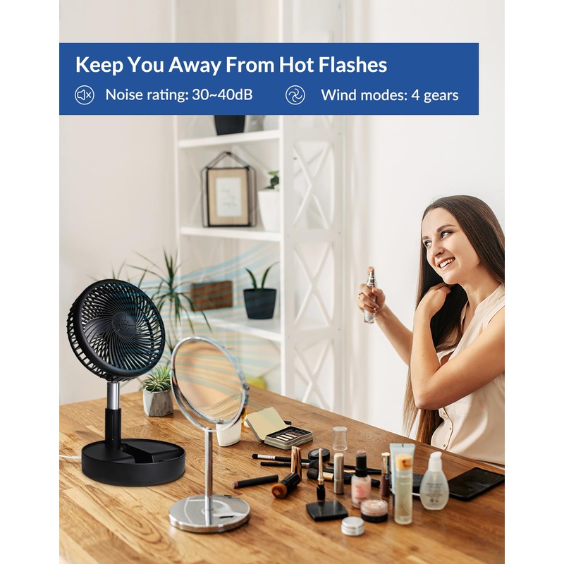 Primevolve Battery Operated Fan,Portable Rechargeable USB Floor Table Desk Fan