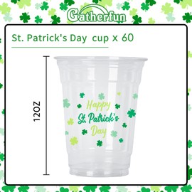 St. Patrick's Day Celebration Pack - 60 Pcs 12oz Irish Themed Plastic Cups with Lucky Shamrock Design, Disposable for Easy Clean-Up, Ideal for Party Supplies & Favors,Irish Party Decorations
