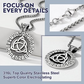 Bandmax Viking Necklace with Round Rune Pendant Trinity Celtic Knot/Triangle/Compass Necklace Stainless Steel Viking Fashion Jewellery Accessory for Men Women, Stainless Steel, No Gemstone