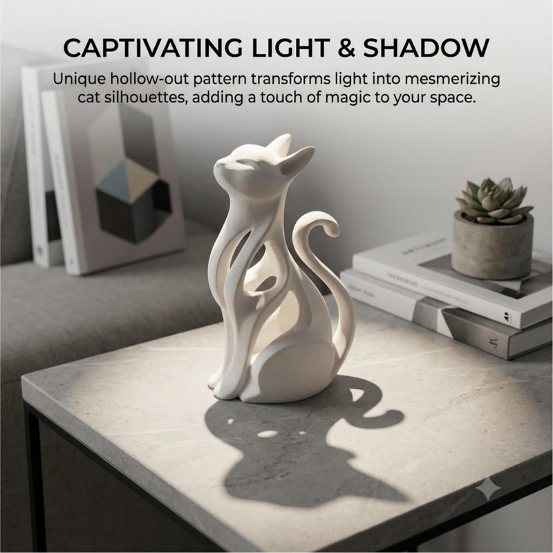2.4x1.4x3.9 Inch 3D Printed Cat Figurine - Modern Abstract Cat