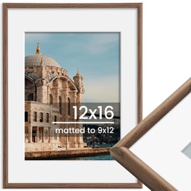 FLYJOE 12x16 Picture Frame, Display Pictures 9x12 with Mat or 12x16 Without Mat, Wall Hanging Photo Frame, Walnut, 1 Pack