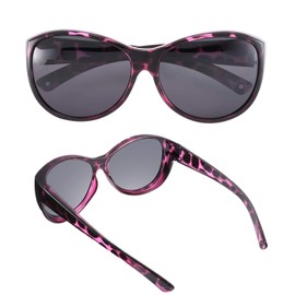 Br'Guras Polarized Oversized Wrap Around Shield Sunglasses for Glasses Fit Over Sunglasses with Cat Eye Frame for Woman Man (Purple leopard, Black)