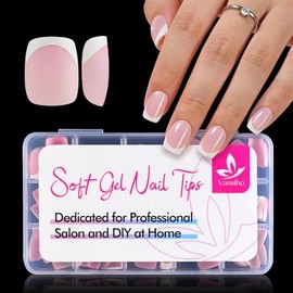 Vansiho Uñas Postizas Francesas de Gel Rosa, Uñas Postizas Cortas Redondas de Gel Suave, Uñas Postizas Francesas A Presión, Caja de 150 Unidades de Uñ