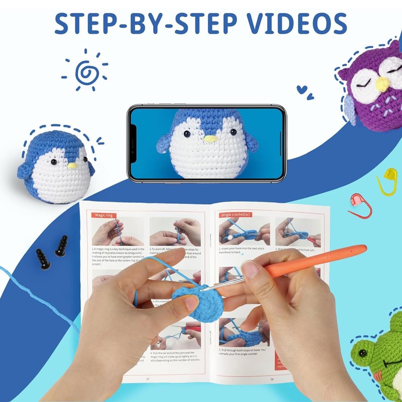 PACIOCEAN Beginner Crochet Kit,All-in-One Stuffed Animal Knitting Sets,DIY Penguin Crochet