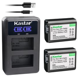 Kastar 2-Pack NP-FW50 Battery and LED2 USB Charger for Pixii A1571, A2572 Cameras and Hasselblad Lunar Mirrorless Digital Camera - 8.4V 650mAh Output, 5V 2A Input