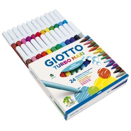 GIOTTO Turbo Maxi Super Washable Felt Tip Fibre Pens, Large Tip Nib 5mm, 24 Assorted Colours, Ideal for Children, Parties and Schools