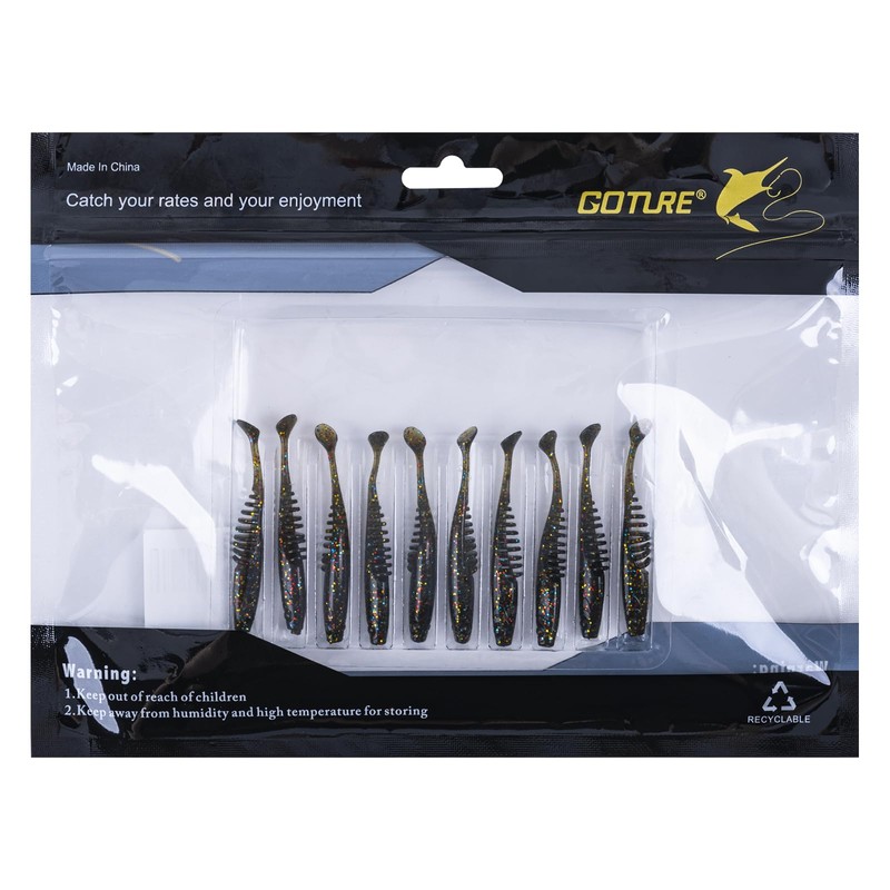 Goture Crowworm, 10-Piece Set, UV Phosphorescent, Blackfish, Chinu, Root Fish,