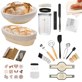 Banneton Bread Proofing Basket Set, 9" Round & 10" Oval Bread Baking Supplies - 38 Piece Complete Sourdough Starter Kit, Includes Proofing Bowl, Sourdough Starter Jar, Scrapers, Bread Sling & Molds