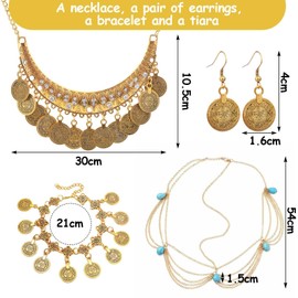 FFDHWU 1 Piece Of Tiara, 1 Piece Of Necklace, 1 Pair Of Earrings And 1 Piece Of Bracelet, Vintage Metal Jewelry, Women'S Jewelry, Party Wear Accessories