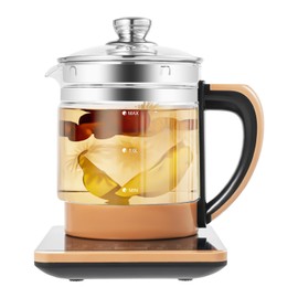 SNKOURIN Electric Kettle,1.8L Thickened Glass Health Pot, 800W Multi-functional Food Grade Stainless Steel Electric Health Care Kettle, Teapot, Safflower Tea, Frying Pan, Black