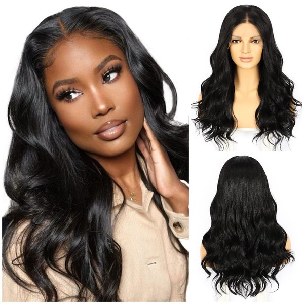 Sapphirewigs Black Wig, Short Wavy Synthetic Lace Front Wigs for Women, Black, 13 x 3 Wig, Daily Wear, Party, Natural Looking, Heat Resistant Wig, 16 Inches