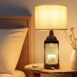 Candle Warmer Lamp for Bedroom,24H Cycle Timer, Dimmable, Dual Charging Port, Wax Melt Warmer with 2 Bulbs,Country Lamps for Bedroom Nightstand with USB&Type-C Ports, Gifts Christmas Birthday