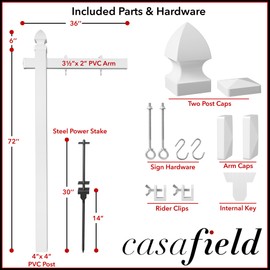 Casafield 72" x 36" Real Estate Sign Post for Open House and Yard Sale Signs with Flat Cap and Gothic Cap Options - Vinyl PVC - White