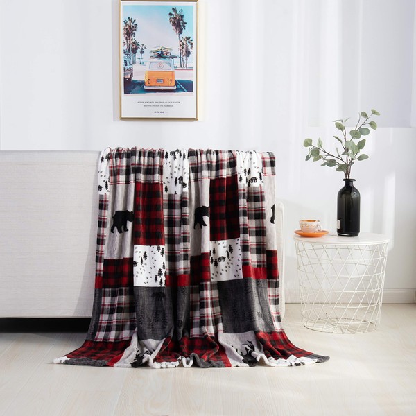 Elegant Comfort Velvet Touch Ultra Plush Christmas Holiday Printed Fleece Throw/Blanket-50 x 60", (Patch), Patchwork
