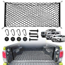 Ajvvf Truck Bed Cargo Net Trunk Netting Fit for All Pickup Trucks, SUV,Cars & Trailers,(51.2"x17.8" to 65"x17.8") Double Thick Heavy Duty Pickup Truck Bed Organizer-5mm Bungee,4 Metal Hooks