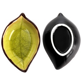 Jucoan 12 Pack Ceramic Soy Sauce Dish, 4 Inch 2 Oz Leaf Shape Small Sauce Dish Dipping Bowls for Charcuterie Board, Taco, Party, Mini Serving Bowl for Sushi Oil Vinegar Ketchup Paste Jam