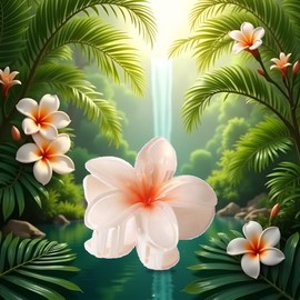 Flower Hair Claw Clips - Hawaiian for Women | Plumeria for Thin | Strong Hold jaw clip | Claw Clips for Girls| Preppy Flower Hair Clip (White)