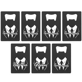 PartyGifts&beyond Groomsmen Gifts 7 PCS Credit Card Bottle Opener Stainless Steel Card Size Beer Bottle Opener Cap for Bachelor Party Favors(LJ-Struggle)