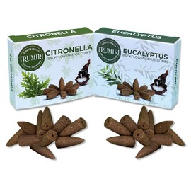 TRUMIRI Backflow Incense Cones - Combo Pack of 20 Incense Cones Waterfall - 10 Citronella + 10 Eucalyptus - Incense Backflow Cones - Waterfall Incense Cones - Incense Waterfall Cones