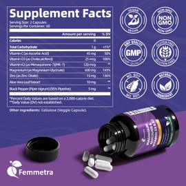 Magnesium Glycinate 600mg Vitamin D3 K2 Supplement with Vitamin C, Zinc, & Aloe Vera - Bone Support, Energy & Mood Manage & Sleep Health for Men & Women, Non-GMO, Vegan, 120 Capsules