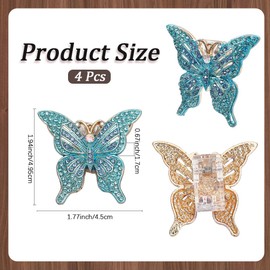 CRASPIRE 4Pcs Rhinestone Butterfly Book Clips Blue Metal Journal Clip Page File Holder Portable Reusable Vintage Shiny Notebook Bookmark Retro Bill Binder for Document Traveler Art Reading Decoration