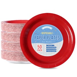 Tyzarglef Disposable Paper Plates Red, 50 Count 9” Dinner Plates Bulk for Party Supplies, Colored and Sturdy Party Plates for Birthday, Christmas, Baby shower, Bridal party supplies