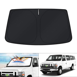 KUST Windshield Sun Shade for 1992-2025 2026 Ford Econoline E-Series Van & Motorhome E-150 E-250 E-350 E-450 Accessories Sun Shade Window Sun Visor Protector Foldable Blocks UV Rays Keep Car Cooler