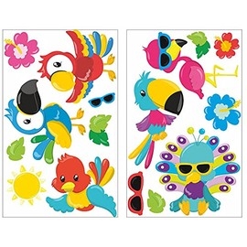 16 Piece Exotic Birds Wall Sticker Set for Children's Bedroom Baby Room Parrot Tucan, multicoloured, 2x 21x34cm
