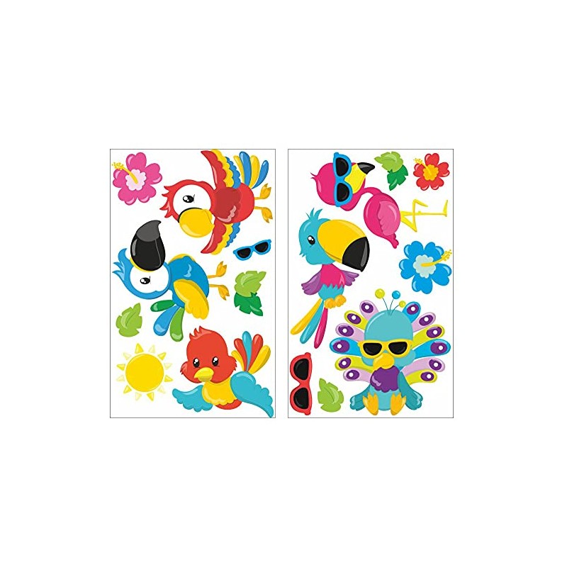 16 Piece Exotic Birds Wall Sticker Set for Children's Bedroom