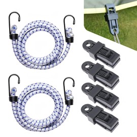 Sephile Pack-6 Gust Straps Car Cover Wind Protector, 5.08Ft x 0.31In Convertible Top Headliner Tension Rope, Wear-Resistant Automotives Tensile Strap with Windproof Clip, Universal for Cars (White)