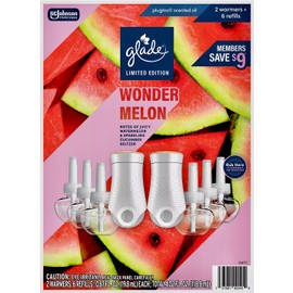 Glade Limited-Edition Wonder Melon, 6 Scented Oil Refills + 2 Warmers