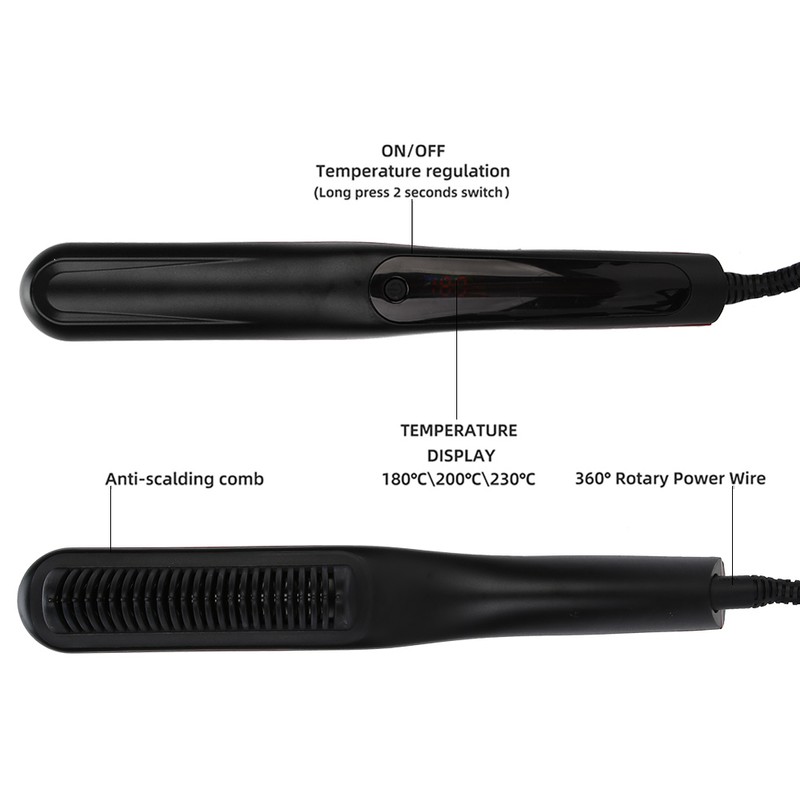 Electric Hair Straightener Comb Anti Scald Beard Straightener Brush (Black