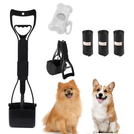 S.F.Pachira Pet Pooper Scooper Set, 23.6 inch Foldable Dog Poop Scooper with Poop Bag Dispenser & Waste Bags, Long Handle Portable Pet Waste Picker for Indoor Outdoor Use (Black)