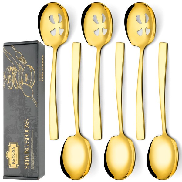 Gold Large Serving Spoons, 6 Pieces Large Stainless Steel Serving