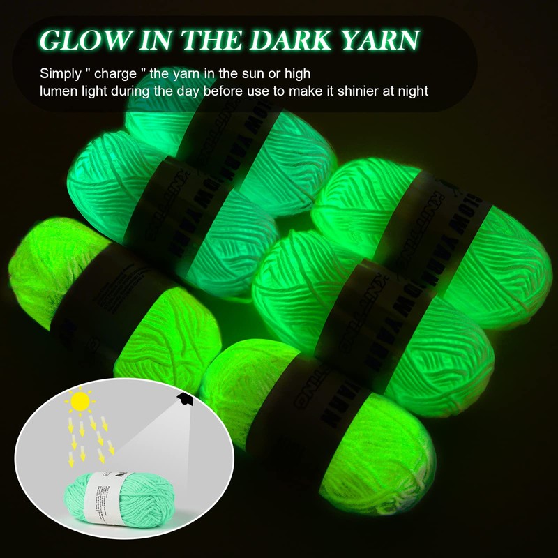 AUAUY Luminous Yarn, 2 PCS Polyester Yarn Glow in The