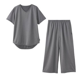 Benex Women's Recovery Wear Comfort Cool Short Sleeve V-Neck One-Size Gaucho Pants Top and Bottom Set, gray