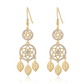 Meissa 925 Sterling Silber Traumfänger Baumeln und Tropfen Ohrringe für Frauen Rose Gold Ohrring Handmade Statement Ohrringe Geburtstagsgeschenke (Gold)