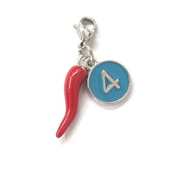 MODA MavillA Lucky Napoli Red Horn with Blue Disc Crest 4 Charm for Necklaces and Bracelets