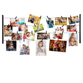 MITREL Photo Display Doard Picture Frames Collage Wall Decor Hanging Pictures with 30 Clips and Adjustable Elastic Cord Wood Rustic Picture Holder for Multi Pictures, Artworks, and Cards Display