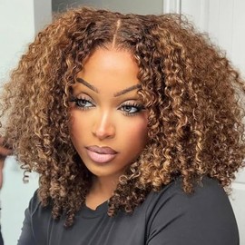 Curly BOB Wig Human Hair 220 Density 13x4 HD Lace Front Deep Wave Wigs for Black Women 4/27# Glueless Colored Pre Plucked Deep Wave Wet and Wavy Glueless Wigs Human Hair Highlight 12 Inch
